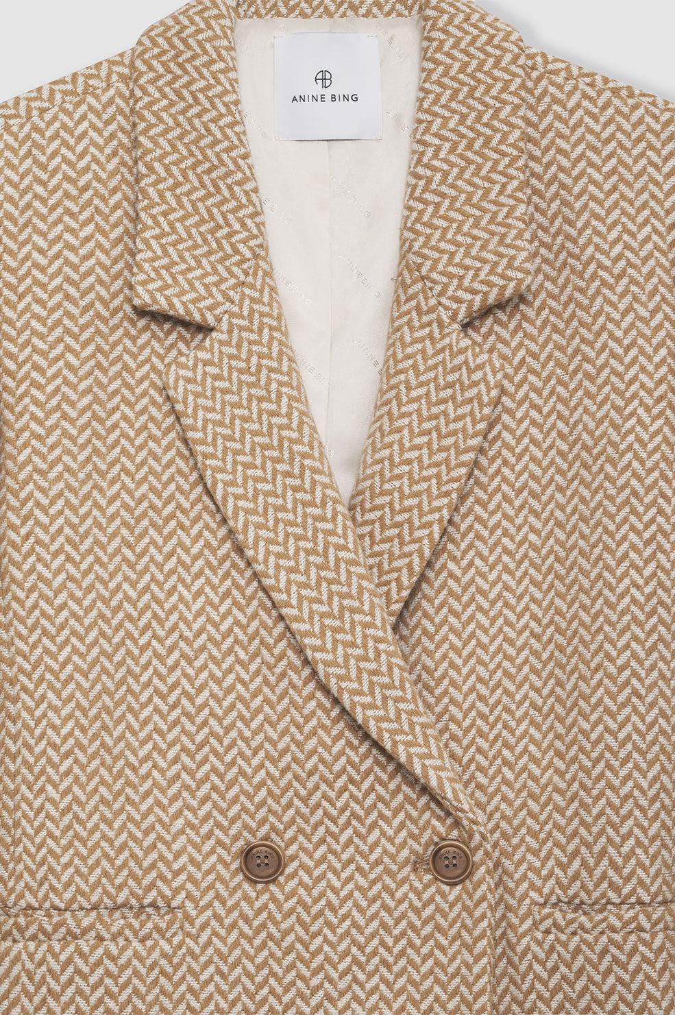 ANINE BING FISHBONE BLAZER Tan And Cream Gypsett