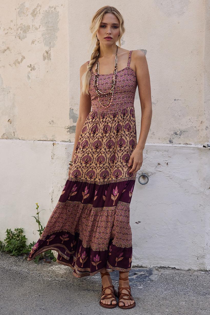 SPELL Château Quilted Strappy Maxi Dress - Grape - Gypsett