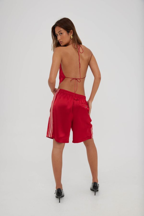 SOMETHING VERY SPECIAL Satin Geo Basketball short red - Image 3